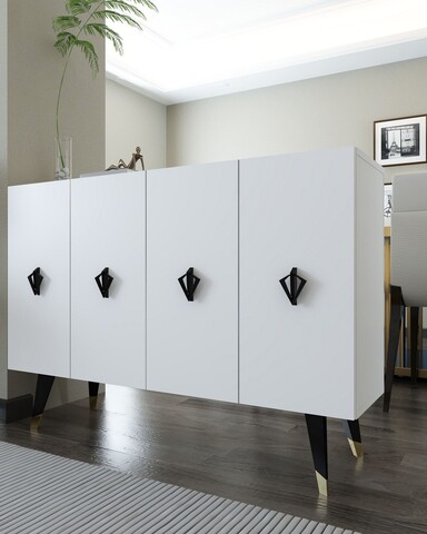 Consola, Hanah Home, 8166KM-32, 120x80x29.6 cm, PAL , Alb / Negru / Auriu