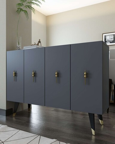 Consola, Hanah Home, 8167KM-32, 120x80x29.6 cm, PAL , Antracit / Aur