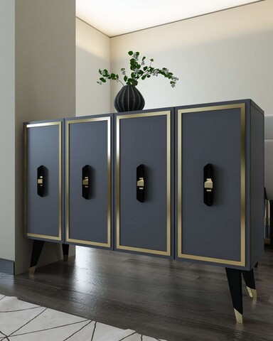 Consola, Hanah Home, 8171KM-32, 120x80x29.6 cm, PAL , Antracit / Negru / Auriu