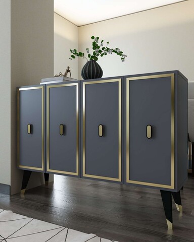 Consola, Hanah Home, 8173KM-32, 120x80x29.6 cm, PAL , Antracit / Negru / Auriu