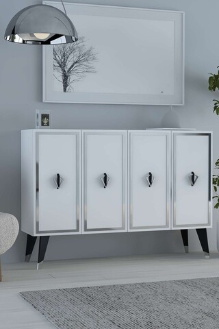 Consola, Hanah Home, 8175KM-32, 120x80x29.6 cm, PAL , White / Black / Silver