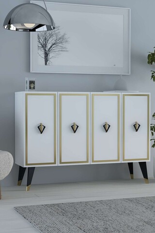 Consola, Hanah Home, 8176KM-32, 120x80x29.6 cm, PAL , Alb / Negru / Auriu