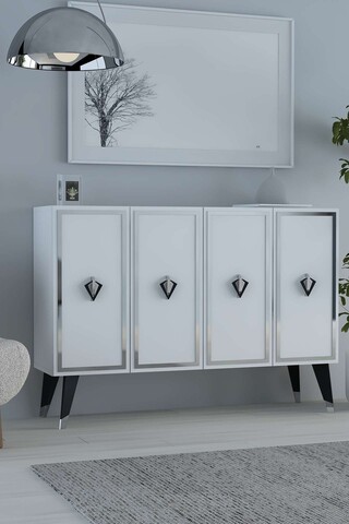 Consola, Hanah Home, 8176KM-32, 120x80x29.6 cm, PAL , White / Black / Silver