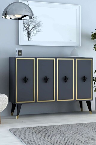 Consola, Hanah Home, 8178KM-32, 120x80x29.6 cm, PAL , Antracit / Negru / Auriu