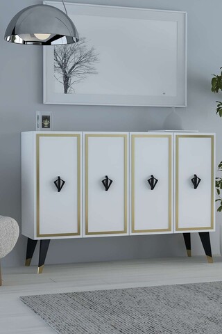 Consola, Hanah Home, 8178KM-32, 120x80x29.6 cm, PAL , Alb / Negru / Auriu