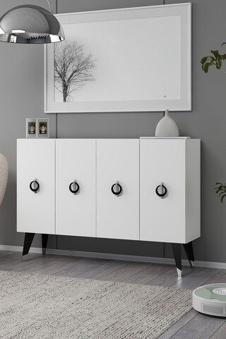 Consola, Hanah Home, 8183KM-32, 120x80x29.6 cm, PAL , White / Black / Silver