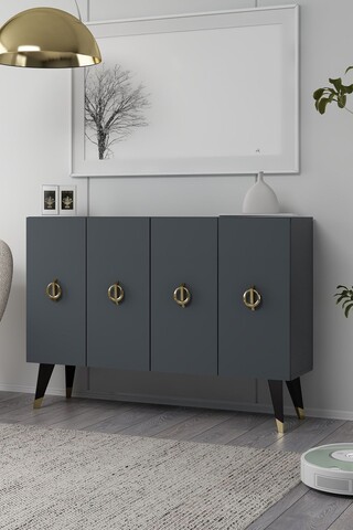 Consola, Hanah Home, 8185KM-32, 120x80x29.6 cm, PAL , Antracit / Aur