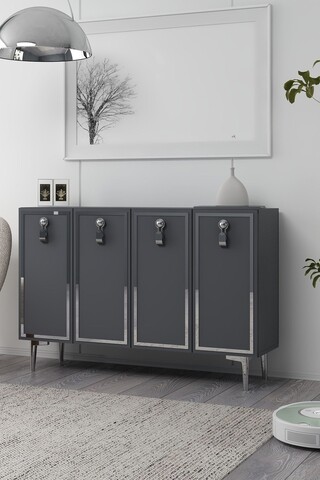 Consola, Hanah Home, 8186KM-64, 120x75x29.6 cm, PAL , Antracit / Argintiu