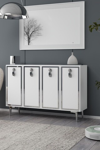 Consola, Hanah Home, 8186KM-64, 120x75x29.6 cm, PAL , Alb / Argintiu