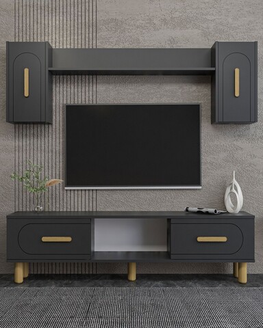 Comoda TV, Hanah Home, Yosun Bohem, 150x44.6x29.6 cm, PAL , Stejar antracit / safir