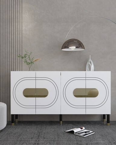 Consola, Hanah Home, Demet, 150x75x35 cm, PAL , Alb/Auriu