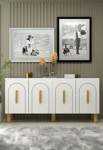 Consola, Hanah Home, Yosun, 150x75x35 cm, PAL , Stejar alb / safir