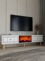 Comoda TV, Hanah Home, Dario Bohem Fireplace, 150x44.6x29.6 cm, PAL , Alb