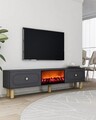 Comoda TV, Hanah Home, Polen Bohem Fireplace, 150x44.6x29.6 cm, PAL , Antracit