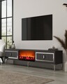 Comoda TV, Hanah Home, Orion Fireplace, 150x44.6x29.6 cm, PAL , Antracit / Argintiu