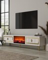 Comoda TV, Hanah Home, Orion Fireplace, 150x44.6x29.6 cm, PAL , Alb/Auriu
