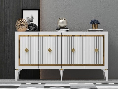 Consola, Hanah Home, Nova, 150x79x40 cm, PAL , Alb/Auriu