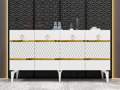 Consola, Hanah Home, Pelin, 150x79x40 cm, PAL , Alb/Auriu