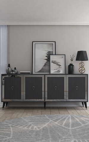 Consola, Hanah Home, Benner, 180x78.6x35 cm, PAL , Antracit / Argintiu