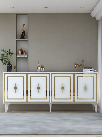 Consola, Hanah Home, Samba, 180x78.6x35 cm, PAL , Alb/Auriu