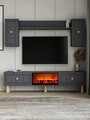 Comoda TV, Hanah Home, Dario Bohem Fireplace, 150x44.6x29.6 cm, PAL , Antracit