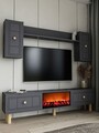 Comoda TV, Hanah Home, Dario Bohem Fireplace, 150x44.6x29.6 cm, PAL , Antracit