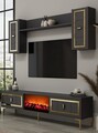 Comoda TV, Hanah Home, Orion Fireplace, 150x44.6x29.6 cm, PAL , Antracit / Aur