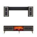 Comoda TV, Hanah Home, Orion Fireplace, 150x44.6x29.6 cm, PAL , Antracit / Aur