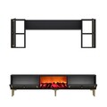 Comoda TV, Hanah Home, Orion Fireplace, 150x44.6x29.6 cm, PAL , Antracit / Aur