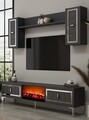 Comoda TV, Hanah Home, Orion Fireplace, 150x44.6x29.6 cm, PAL , Antracit / Argintiu