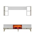 Comoda TV, Hanah Home, Orion Fireplace, 150x44.6x29.6 cm, PAL , Alb/Auriu