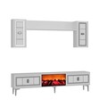 Comoda TV, Hanah Home, Orion Fireplace, 150x44.6x29.6 cm, PAL , Alb / Argintiu