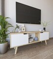 Comoda TV, Hanah Home, Siena, 139.7x53x53 cm, PAL, Stejar Safir / Alb