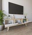 Comoda TV, Hanah Home, Siena, 139.7x53x53 cm, PAL, Stejar Safir / Alb