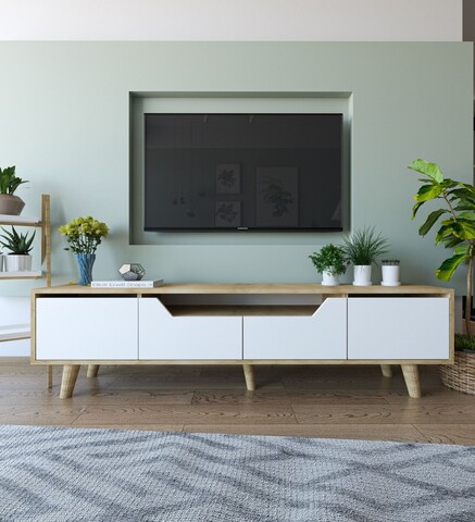 Comoda TV, Hanah Home, Roma 180, 180x48x29.8 cm, PAL, Stejar Safir / Alb