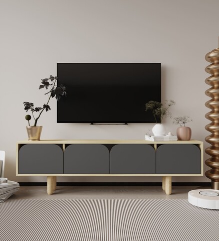 Comoda TV, Hanah Home, Lazio, 180x48x29.8 cm, PAL, Stejar safir / Antracit
