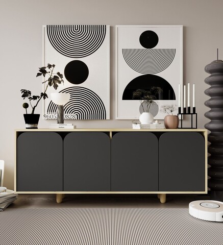 Consola, Hanah Home, Lazio Bohem 180, 180x75x45 cm, PAL, Stejar safir / Antracit