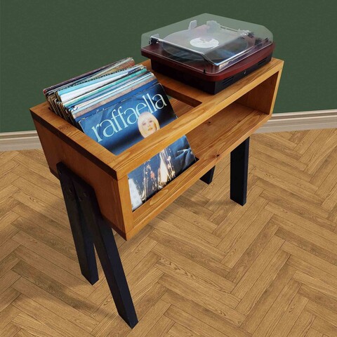 Suport pentru pick-up, Hanah Home, CPT2012-80, 80x85x40 cm, Lemn, Teak / Negru