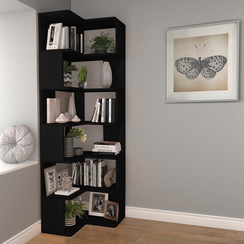Corp biblioteca, Hanah Home, CPT4808-192, 55x192x27 cm, Placaj, Negru