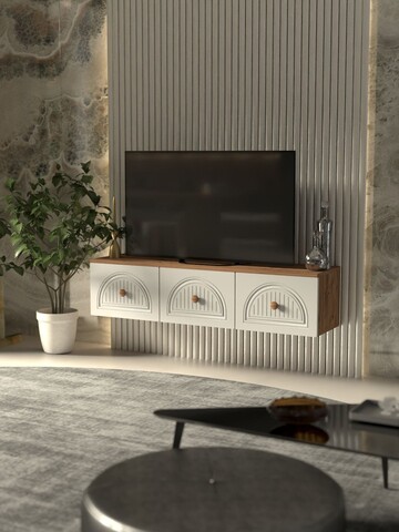 Comoda TV, Hanah Home, Modena 135, 135x32x35 cm, PAL, Pin Atlantic / Alb