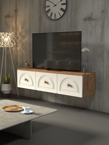 Comoda TV, Hanah Home, Virella 135, 135x32x35 cm, PAL, Pin Atlantic / Alb