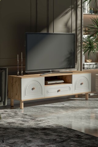 Comoda TV, Hanah Home, Arcera 150, 150x53x41 cm, PAL, Pin Atlantic / Alb