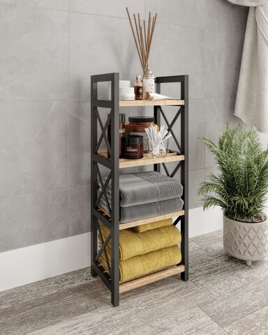 Raft universal, Hanah Home, Mini Flower 4, 23x64x18 cm, 100% PLASTIC LEMN, Negru