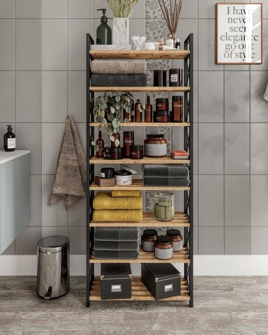 Raft universal, Hanah Home, Plastic Bathroom 8, 46x128x18 cm, 100% PLASTIC LEMN, Negru