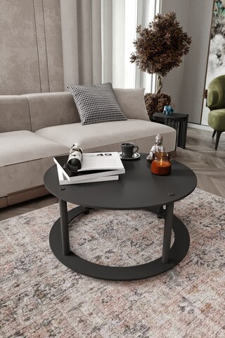 Masuta de cafea, Hanah Home, Hole Round, MDF , Negru