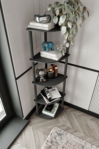 Corp biblioteca, Hanah Home, Bookcase 5 Corner, 34x139x34 cm, MDF , Negru