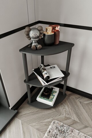 Corp biblioteca, Hanah Home, Bookcase 3-Tiers Corner, 34x72x34 cm, MDF , Negru