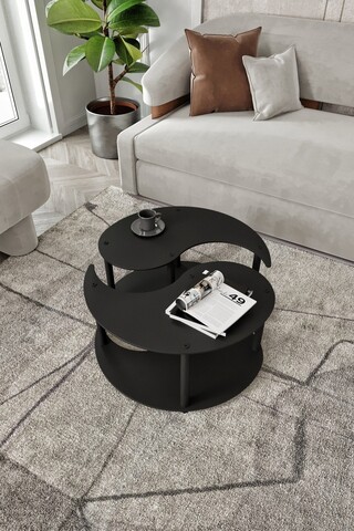 Set masute de cafea, Hanah Home, Yin Yang 2, MDF , Negru