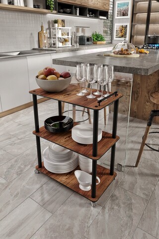 Carucior pentru servire, Hanah Home, Dinner Trolley, 60x74x35 cm, MDF , Maro