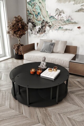 Set masute de cafea, Hanah Home, Yin Yang 4 70, MDF , Negru